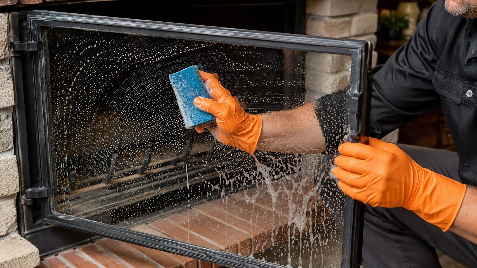 Fireplace glass cleaning