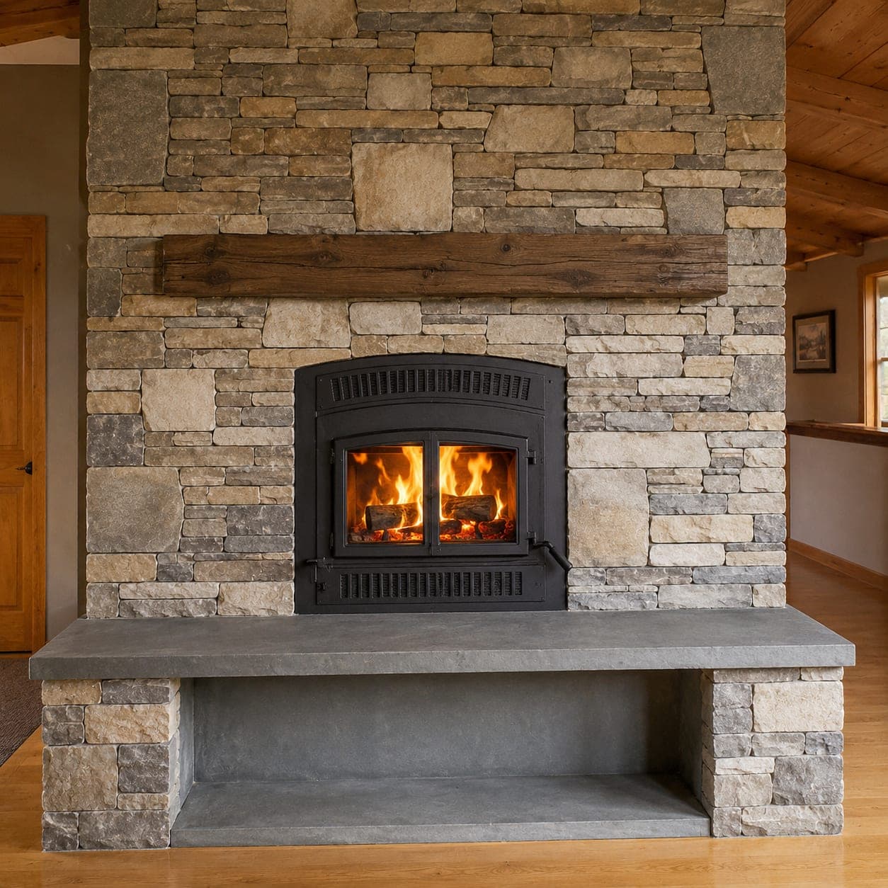 Wood fireplace installation